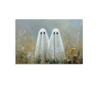 Jubonexis Paire de fantômes mignons dans le champ de fleurs sauvages, impression sur toile, image esthétique pour salon, ferme, décoration sans cadre, 30 x 45 cm