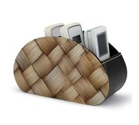 Jubonexis Panier en osier texturé de couleur beige, support de télécommande avec 5 compartiments en cuir, boîte de rangement pour télécommande TV, organisateur de bureau