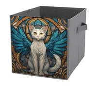 Jubonexis Paniers de rangement pliables en tissu décoratif avec poignées pour étagères, placards, motif chat d'ange avec ailes bleues, 27 x 27 cm