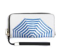 Jubonexis Parapluie de plage rayé bleu et blanc en cuir synthétique long portefeuille à deux volets, porte-monnaie, carte de crédit, porte-cartes, stockage d'argent pour homme et femme
