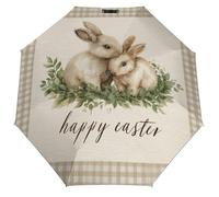 Jubonexis Parapluie pliable à 3 plis avec 2 lapins - Pour voyage - Résistant et léger - Pour l'extérieur, le soleil et la pluie