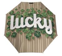 Jubonexis Parapluie pliable en 3 plis pour la Saint-Patrick - Motif trèfle porte-bonheur - Coupe-vent - Solide et léger - Pour l'extérieur, le soleil et la pluie