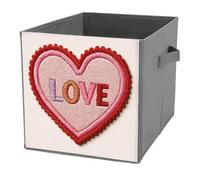 Jubonexis Patch brodé en forme de cœur avec inscription « Love » - Cubes de rangement pliables en tissu décoratif - Paniers de rangement avec poignées pour étagères, placards, 27 x 27 cm