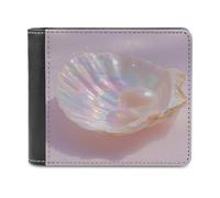 Jubonexis Pearl in an Oyster Shell Portefeuille à deux volets en cuir PU souple pour pièces de monnaie de crédit Porte-cartes Durable Portefeuille fin pour homme femme