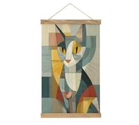 Jubonexis Peinture sur toile abstraite chat cubiste formes géométriques cadres en bois à suspendre pour tableau mural