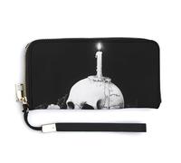 Jubonexis Petit portefeuille à deux volets en cuir synthétique avec motif de bougie sur le crâne pour pièces de monnaie, carte de crédit, porte-cartes, argent pour homme et femme