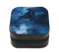 Jubonexis Petite boîte à bijoux abstraite bleue avec formes de fumée tourbillonnantes en cuir synthétique - Mini présentoir de rangement - Boîte à bijoux de voyage pour femme