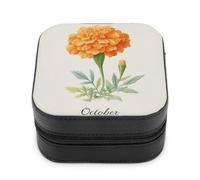Jubonexis Petite boîte à bijoux aquarelle fleur de souci octobre portable en cuir PU Mini présentoir boîte de rangement boîte à bijoux de voyage pour femme