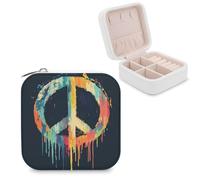 Jubonexis Petite boîte à bijoux colorée avec signe d'espoir de paix, organiseur de bijoux, en cuir PU, mini étui à bijoux de voyage