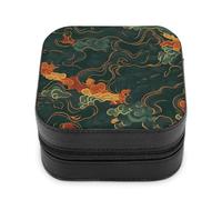 Jubonexis Petite boîte à bijoux colorée verte et rouge - Formes abstraites portable en cuir synthétique - Mini présentoir de rangement - Boîte à bijoux de voyage pour femme