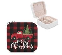 Jubonexis Petite boîte à bijoux de voyage en cuir PU avec inscription Merry Christmas Retro Red Truck