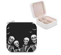 Jubonexis Petite boîte à bijoux de voyage en cuir PU avec squelettes d'Halloween