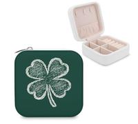 Jubonexis Petite boîte à bijoux de voyage en cuir synthétique avec silhouette de trèfle sur fond vert foncé