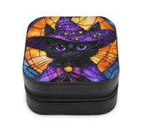 Jubonexis Petite boîte à bijoux d'Halloween en cuir synthétique avec chapeau de sorcière noir et violet pour femme