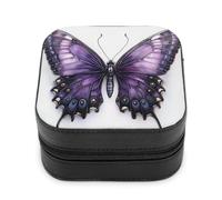 Jubonexis Petite boîte à bijoux en cuir synthétique pour femme - Motif papillon violet