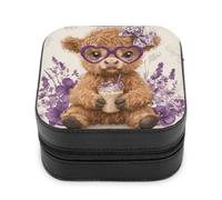 Jubonexis Petite boîte à bijoux en cuir synthétique pour femme Motif vache Highland Violet en forme de cœur