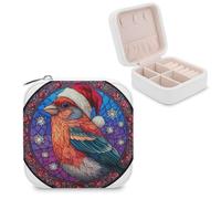 Jubonexis Petite boîte à bijoux en verre teinté rouge avec chapeau de Noël, organisateur de bijoux, mini étui à bijoux de voyage en cuir synthétique