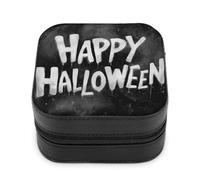 Jubonexis Petite boîte à bijoux « Happy Halloween » sur fond noir en cuir synthétique portable pour femme