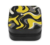 Jubonexis Petite boîte à bijoux jaune, gris, noir, courbes organiques, formes fluides, portable, en cuir PU, mini présentoir, boîte de rangement pour bijoux de voyage pour femme