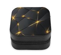 Jubonexis Petite boîte à bijoux noire et dorée - Formes triangulaires - En cuir synthétique - Mini présentoir - Boîte de rangement de voyage pour femme
