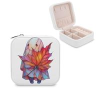 Jubonexis Petite boîte à bijoux portable en cuir PU avec motif fantôme tenant une feuille d'érable rouge