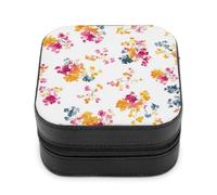 Jubonexis Petite boîte à bijoux Preppy Flowers Clusters of Tiny Flowers Portable PU Leather Mini Display Storage Holder Box Travel Jewelry Case for Women