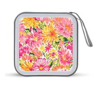 Jubonexis Petite fleur jaune rose et orange étui de rangement CD DVD étui de rangement portable pour voiture, maison, voyage