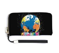 Jubonexis Planet Earth Portefeuille à deux volets en cuir synthétique avec motif boule de glace graffiti pour pièces de monnaie et carte de crédit durable pour homme et femme
