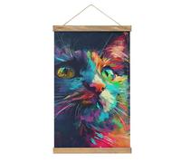 Jubonexis Pop Art Chat Toile Peinture Cadre en Bois Poster Suspendu Photo Kit Art Mural