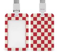 Jubonexis Porte-badge à motif damier rouge et blanc rétractable avec clip pour carte de protection, badge nominatif, pour travail, bureau, médecin, infirmière