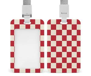Jubonexis Porte-badge à motif damier rouge et blanc rétractable avec clip pour carte de protection, badge nominatif, pour travail, bureau, médecin, infirmière