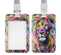 Jubonexis Porte-badge coloré avec clip rétractable pour carte d'identité graffiti motif lion pour travail, bureau, médecin, infirmière