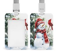 Jubonexis Porte-badge de Noël rétractable avec motif bonhomme de neige et oiseau rouge - Porte-carte de protection pour le travail, le bureau, le médecin, l'infirmière