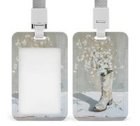 Jubonexis Porte-badge esthétique en forme de botte de cowgirl avec motif floral blanc rétractable à clip pour carte de protection, badge nominatif pour travail, bureau, médecin, infirmière