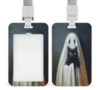 Jubonexis Porte-badge fantaisie fantôme dans une feuille blanche tenant un badge d'identification de chat rétractable à clip pour carte de protection pour le travail, le bureau, les médecins, les