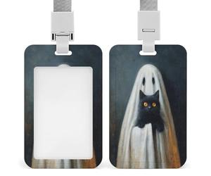 Jubonexis Porte-badge fantaisie fantôme dans une feuille blanche tenant un badge d'identification de chat rétractable à clip pour carte de protection pour le travail, le bureau, les médecins, les