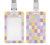 Jubonexis Porte-badge géométrique en forme de damier pastel rose jaune rétractable à clip pour carte de protection pour le travail, le bureau, les médecins, les infirmières