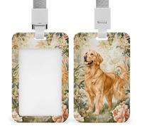 Jubonexis Porte-badge Golden Retriever dans un jardin forestier - Porte-carte rétractable - Protecteur de carte - Pour le travail, le bureau, les médecins, les infirmières