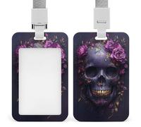 Jubonexis Porte-badge gothique avec roses violettes rétractables pour carte d'identité, porte-cartes, badge de nom pour travail, bureau, médecin, infirmière