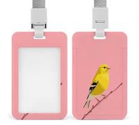 Jubonexis Porte-badge minimaliste à clip rétractable avec motif oiseau jaune sur rose pour le travail, le bureau, les médecins, les infirmières