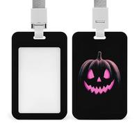 Jubonexis Porte-badge minimaliste d'Halloween effrayant en forme de citrouille néon rétractable à clip pour carte de protection, badge nominatif, étiquette de nom pour travail, bureau, médecin