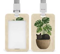 Jubonexis Porte-badge minimaliste en forme de chat endormi dans le pot Monstera, porte-badge rétractable, porte-cartes, porte-nom, étiquette de nom pour travail, bureau, médecin, infirmière