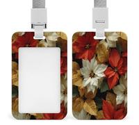 Jubonexis Porte-badge rétractable à clip avec motif de fleurs blanches et rouges et feuilles dorées pour le travail, le bureau, les médecins, les infirmières