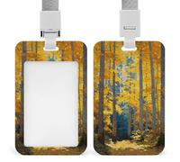 Jubonexis Porte-badge rétractable à clip avec motif de forêt d'automne et de grands arbres jaunes et dorés pour le travail, le bureau, les médecins, les infirmières