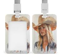 Jubonexis Porte-badge rétractable avec chapeau de cowboy pour femme, blonde, porte-cartes, porte-nom, étiquette de nom pour travail, bureau, médecin, infirmière