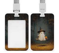 Jubonexis Porte-badge rétractable avec chapeau de sorcière fantôme mignon sur balançoire - Porte-carte de protection pour le travail, le bureau, le médecin, l'infirmière