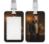 Jubonexis Porte-badge rétractable avec clip en forme de cochon habillé d'un costume de l'époque victorienne pour le travail, le bureau, le médecin, l'infirmière