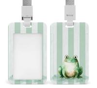 Jubonexis Porte-badge rétractable avec clip pour carte d'identité - Motif grenouille sur rayures vertes pastel