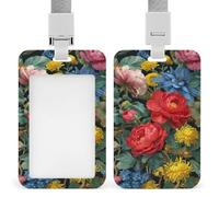 Jubonexis Porte-badge rétractable avec clip pour carte d'identité - Motif pivoines rouges et roses - Pour le travail, le bureau, les médecins, les infirmières