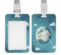 Jubonexis Porte-badge rétractable avec clip pour carte d'identité Motif planète Terre Pour le travail, le bureau, les médecins, les infirmières